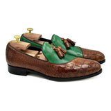 Achille I Mocassini con nappine in pelle verde marrone coccodrillo di Virgilio shoes 01