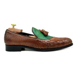 Achille I Mocassini con nappine in pelle verde marrone coccodrillo di Virgilio shoes 02