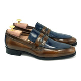 Alexander I Mocassini da uomo in pelle marrone blu scarpe artigianali 01