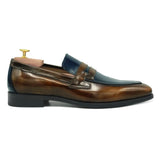 Alexander I Mocassini da uomo in pelle marrone blu scarpe artigianali 02