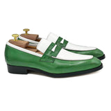 Essex II Mocassini da uomo in pelle verde e bianca scarpe classiche da uomo di Virgilio shoes 01