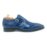 Mason II Doppia Fibbia in pelle blu scarpe patina da uomo 02