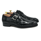 Philips I Scarpe con fibbia singola in pelle nera spazzolata coccodrillo di Virgilio shoes 01