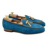 Ponza I Belgian Loafers in pelle scamosciata blu mocassini da uomo 01