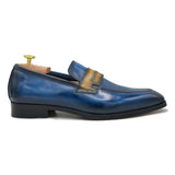 Richard VI Mocassini in pelle blu con bendina gialla di Virgilio shoes 02