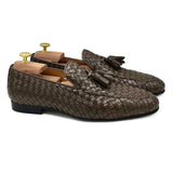 Sardinia I Mocassini in pelle intrecciata marrone e nappine di Virgilio shoes 01