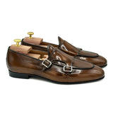 Sorrento I Mocassini con doppia fibbia in pelle marrone spazzolata scarpe da uomo di Virgilio 01