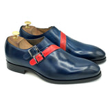 Alicante II doppia fibbia bicolore in pelle blu e rossa 01