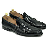 Penny Loafers con doppia fibbia in pelle nero di Virgilio 01