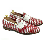 Penny Loafers in pelle intrecciata bianca e rossa di Virgilio 1