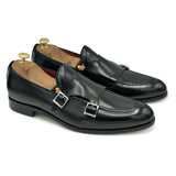Penny Loafers in pelle di vitello nera con doppia fibbia 03