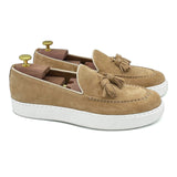 Sneakers con nappine in pelle scamosciata beige mocassini da uomo scarpe 01