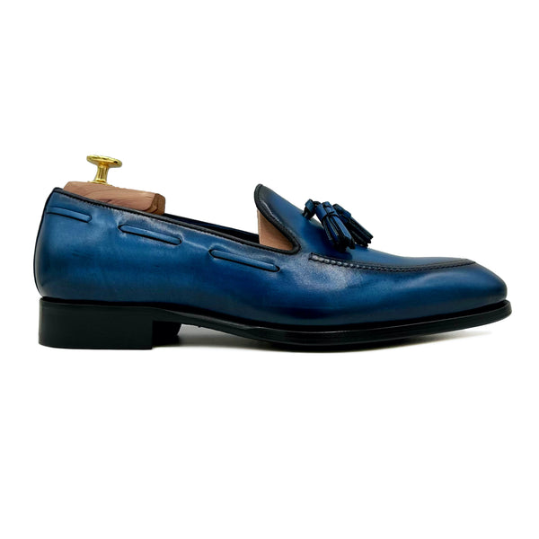 Claudio V Mocassini con nappine in pelle blu scarpe da uomo di Virgilio 02