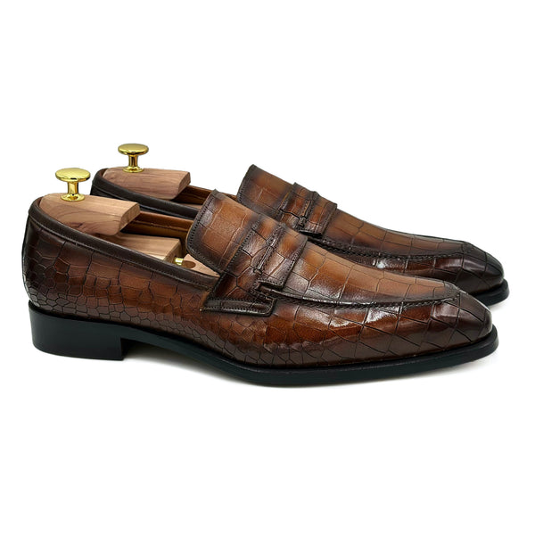 Dumas II Mocassini in pelle marrone coccodrillo scarpe classiche di Virgilio shoes 01