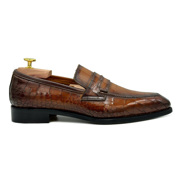 Dumas II Mocassini in pelle marrone coccodrillo scarpe classiche di Virgilio shoes 02