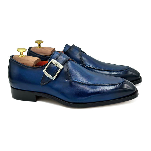 Regent I Fibbia Singola in pelle blu scarpe da uomo di Virgilio shoes 01
