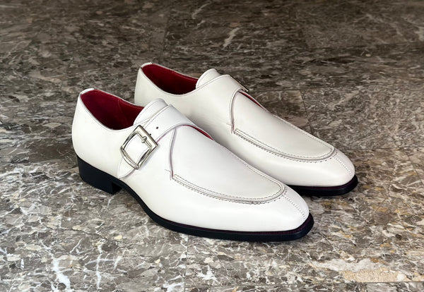 Regent IV Fibbia singola in pelle bianca scarpe classiche di Virgilio shoes 01