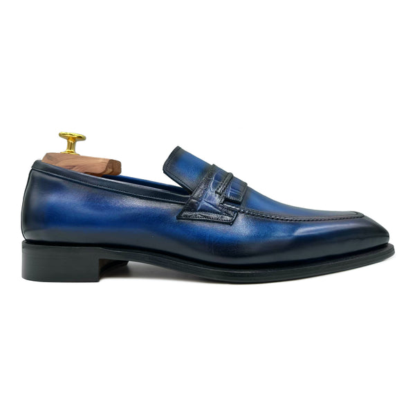 Richard II Mocassini in pelle blu con patina di Virgilio Shoes 02