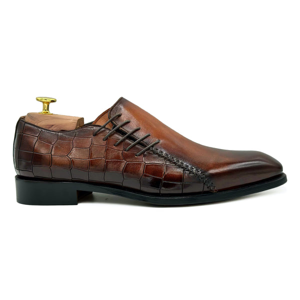 Trafalgar III Scarpe Oxford in pelle marrone coccodrillo di Virgilio shoes 02