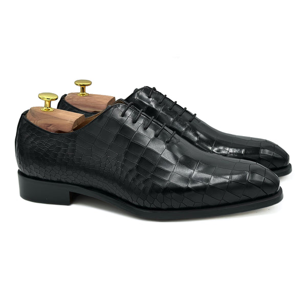 Wilfred I Wholecut in pelle nera coccodrillo scarpe classiche da uomo di Virgilio 01