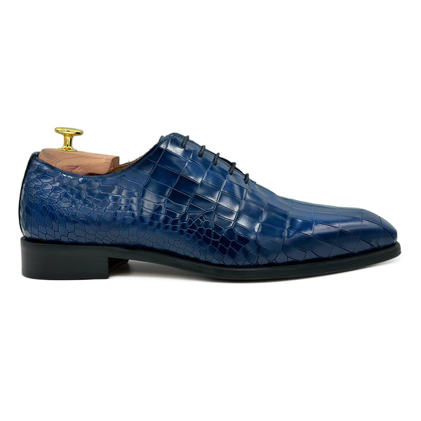 Wilfred II Wholecut in pelle blu spazzolata coccodrillo scarpe classiche di Virgilio 02