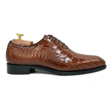 Wilfred III Wholecut in pelle marrone coccodrillo scarpe oxford di Virgilio shoes 02