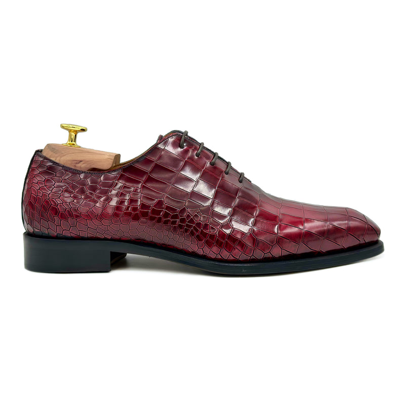 Wilfred IV Wholecut in pelle burgundy coccodrillo di Virgilio shoes 02