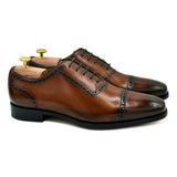 York II Scarpe Oxford in pelle marrone con patina a mano di Virgilio shoes 01