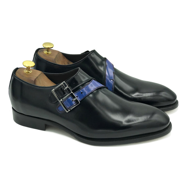 Alicante IV - Doppia fibbia bicolore in pelle nera e blu - scarpe da uomo di Virgilio 01
