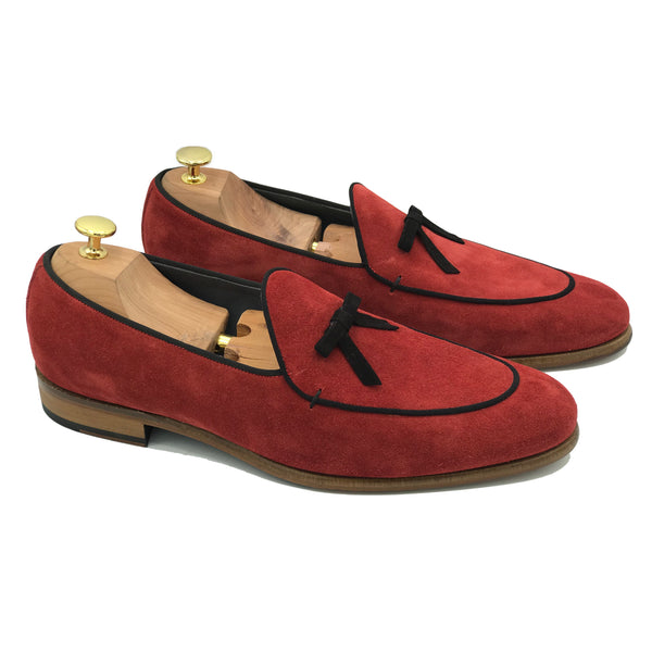 Belgian Loafers in pelle scamosciata rosso scarpe da uomo di Virgilio 1