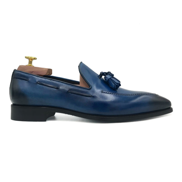 Cesare II Mocassini con nappine in pelle blu scarpe da uomo di Virgilio 02