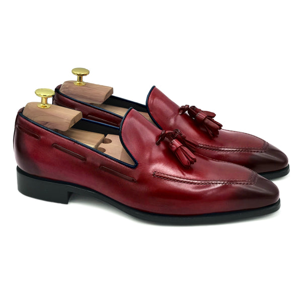 Cesare IV Mocassini con nappine in pelle rossa scarpe da uomo di Virgilio 01