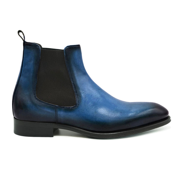 Chelsea VI Stivaletti in pelle blu con elastico scarpe da uomo boots 02