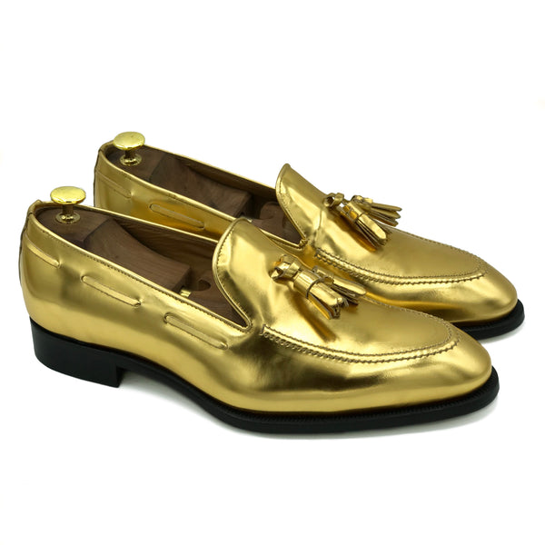 Cladio 24k Mocassini da uomo in pelle oro con nappine loafers di Virgilio scarpe 01