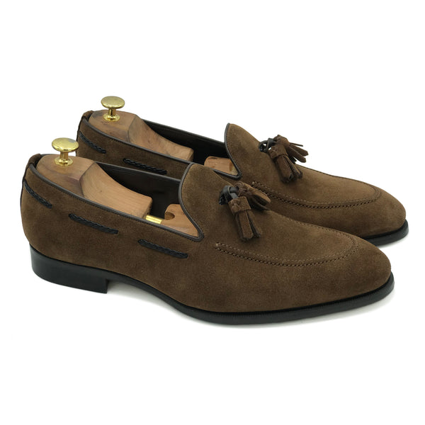 Claudio II Mocassini con nappine in pelle scamosciata marrone testa di moro di Virgilio shoes 01