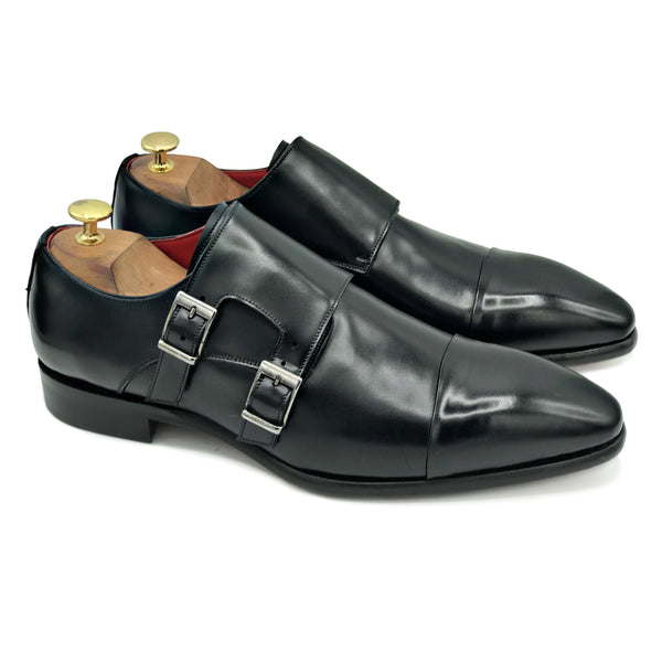 Doppia Fibbia in pelle nero di virgilio shoes 01