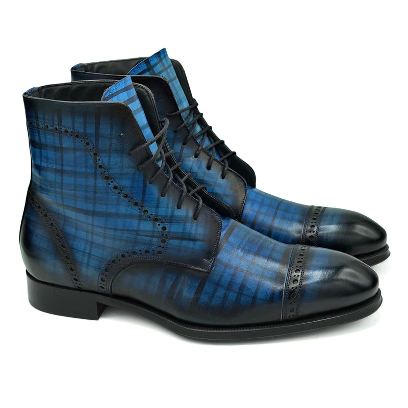 Dublin II Stivaletti in pelle blu sfumati a mano scarpe da uomo di Virgilio 01