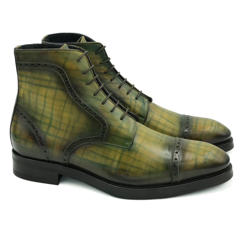 Dublin Stivaletti in pelle verde sfumati a mano scarpe da uomo di Virgilio 01