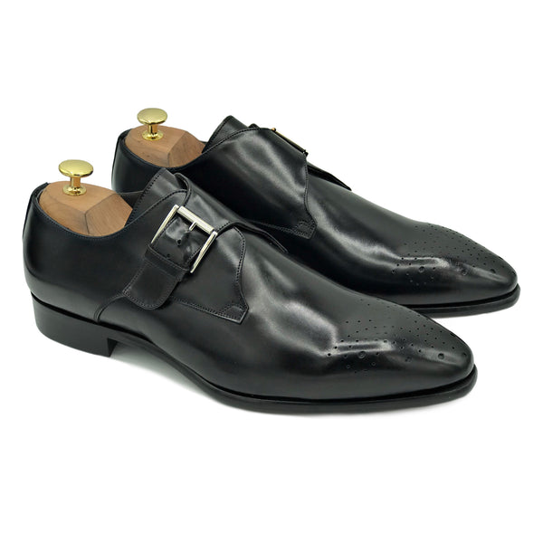 Fibbia singola in pelle nera di virgilio shoes 01