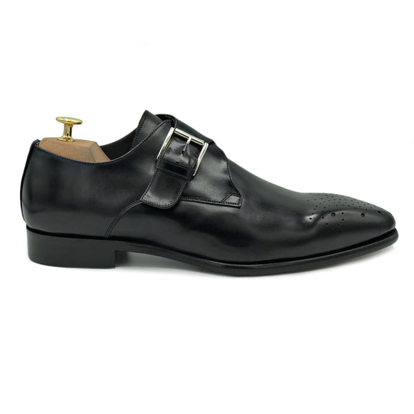 Fibbia singola in pelle nera di virgilio shoes 02