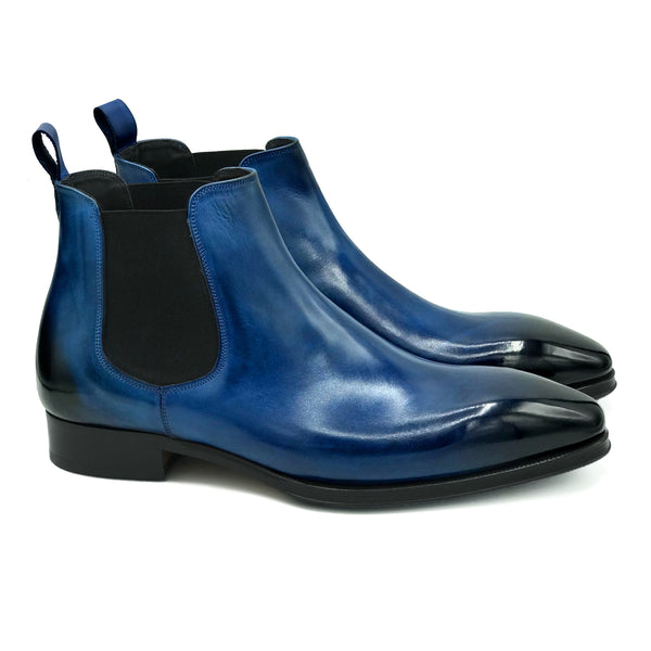 Fulham II Stivaletti Chelsea in pelle blu con elastico scarpe da uomo boots 01