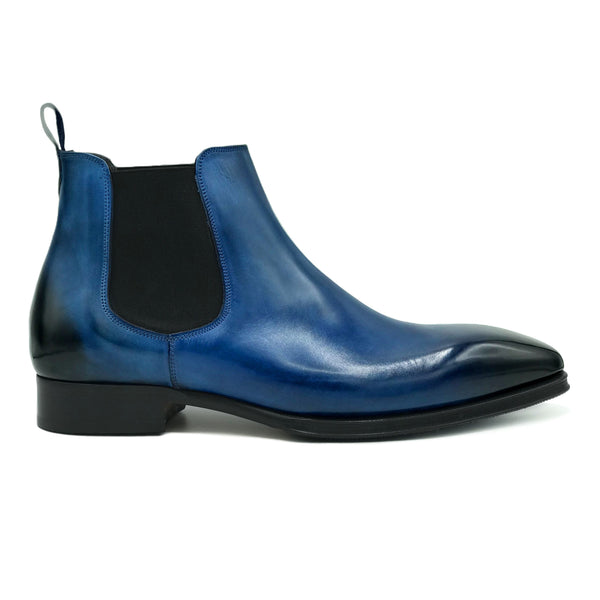 Fulham II Stivaletti Chelsea in pelle blu con elastico scarpe da uomo boots 02