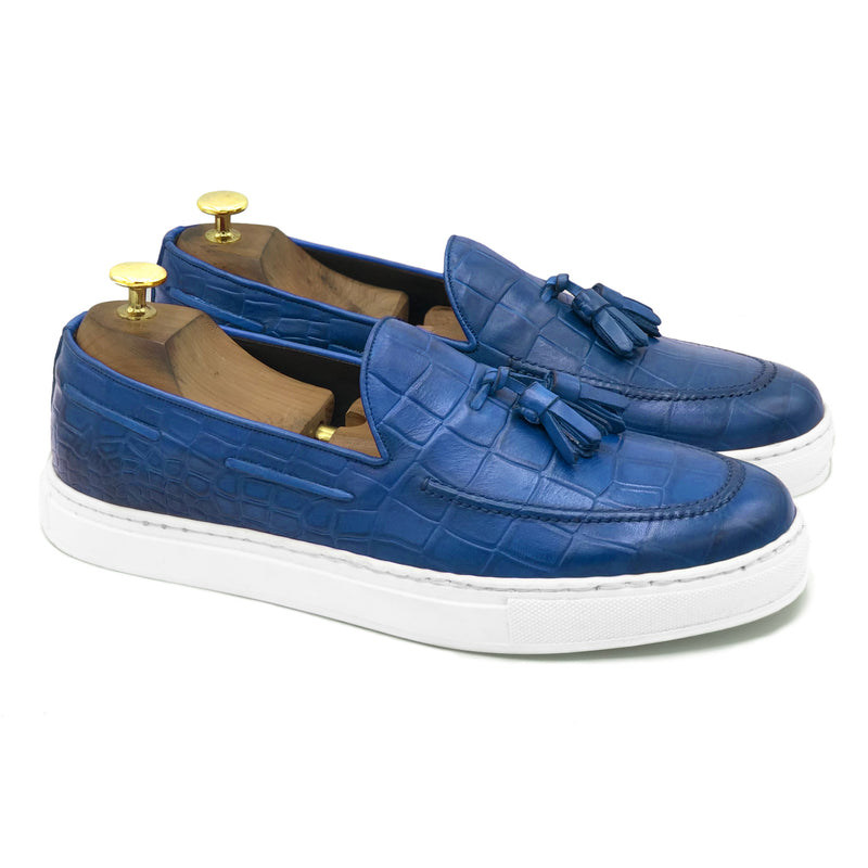 Hugo II Sneakers con nappine in pelle blu stampa cocco di Virgilio scarpe 01