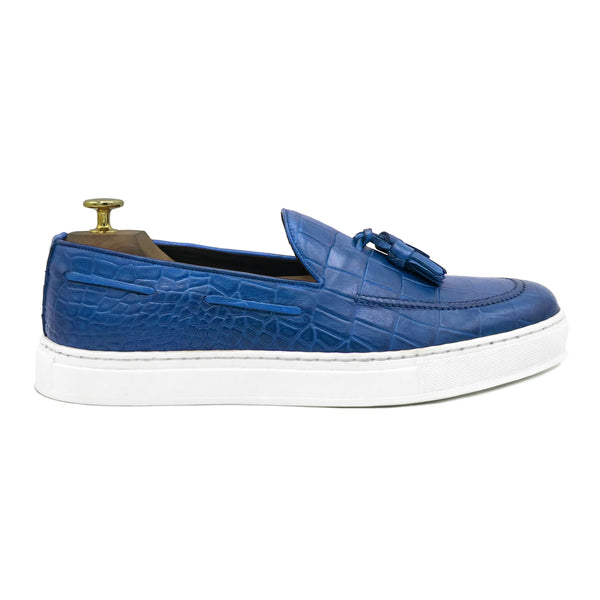 Hugo II Sneakers con nappine in pelle blu stampa cocco di Virgilio scarpe 02