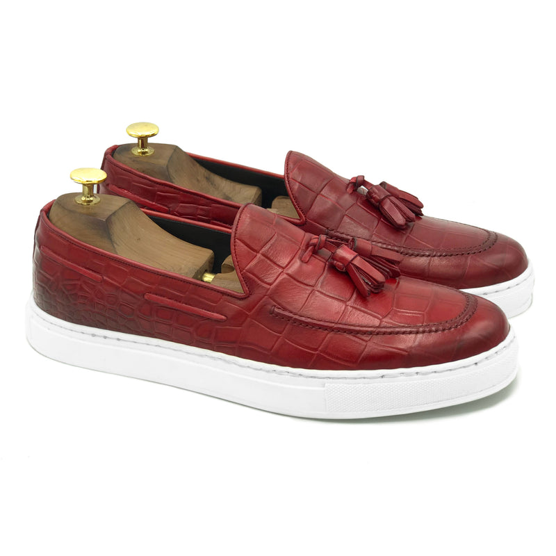 Hugo II Sneakers con nappine in pelle rossa stampa cocco di Virgilio scarpe 01