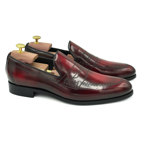 Madrid I Mocassini da uomo in pelle abrasivata bordeaux scarpe classiche di Virgilio 01