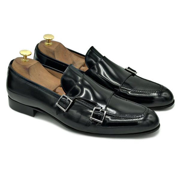 Penny Loafers con doppia fibbia in pelle nero di Virgilio  01