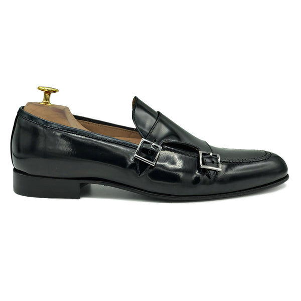 Penny Loafers con doppia fibbia in pelle nero di Virgilio  02