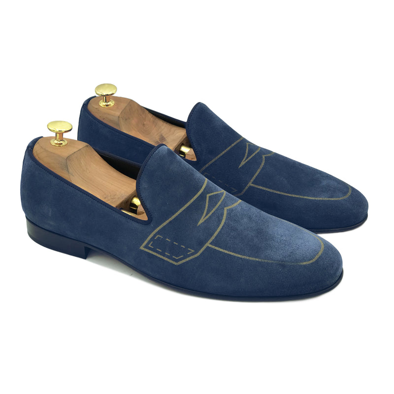 Penny Loafers in pelle scamosciata blu di virgilio shoes 1
