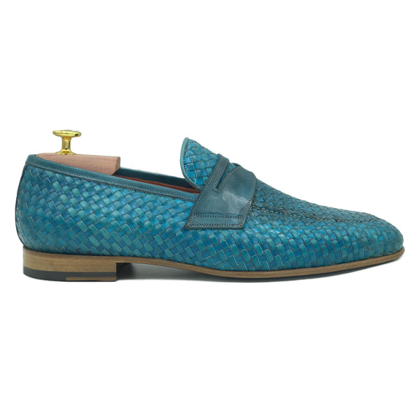 Portofino II Mocassini da uomo in pelle intrecciata blu oceano scarpe di Virgilio 02